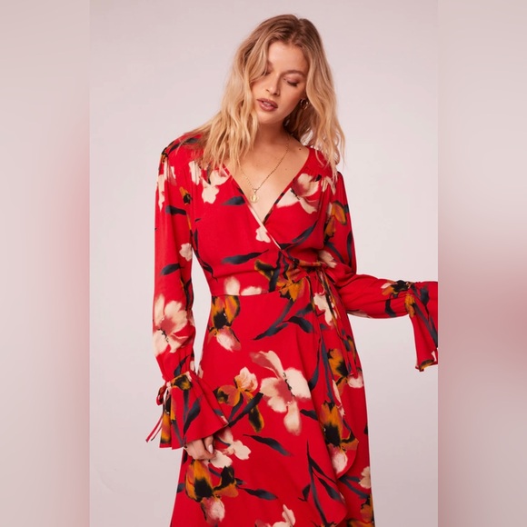 Band of the Free POLLY RED FLORAL WRAP MAXI DRESS Size Large NWT - Picture 5 of 11